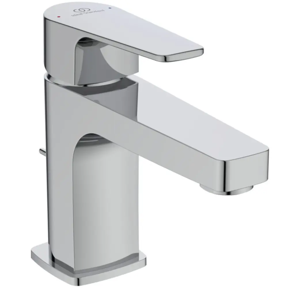 Waschtischarmatur aus chromfarbigem Material von Ideal Standard mit einem seitlichen Hebel zur Steuerung des Wasserflusses.